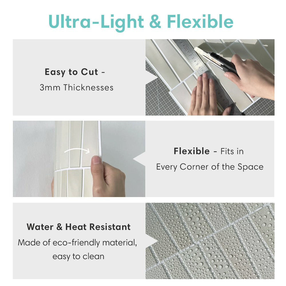 3D Trapezoid Creme Peel and Stick Wall Tile