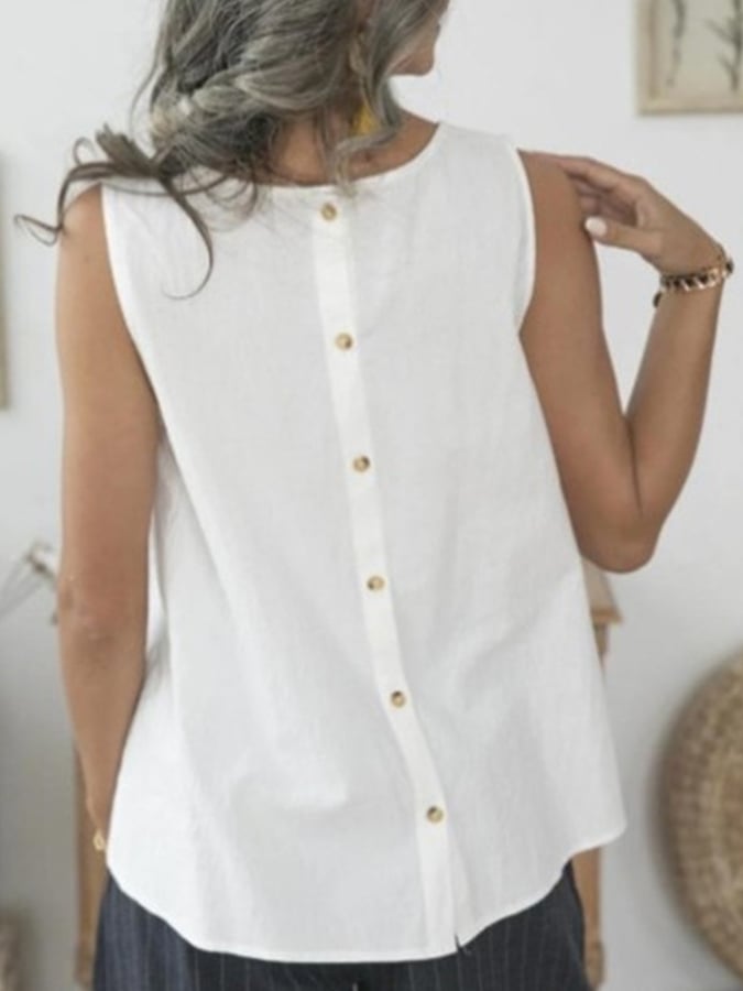 Women's Simple Comfortable Cotton Linen Crew Neck Vest