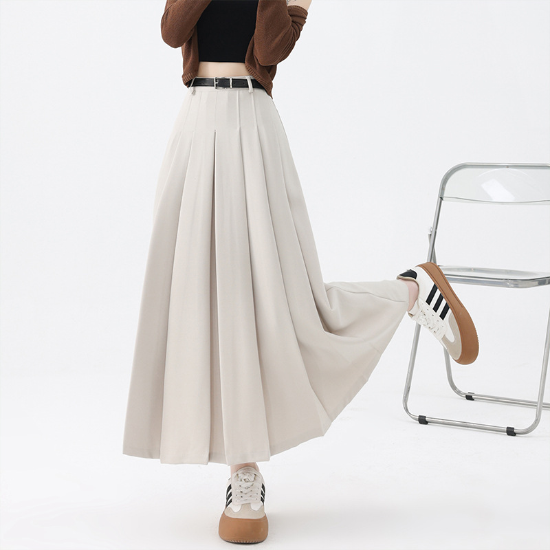 High waist show thin pleated skirt belt suit skirt