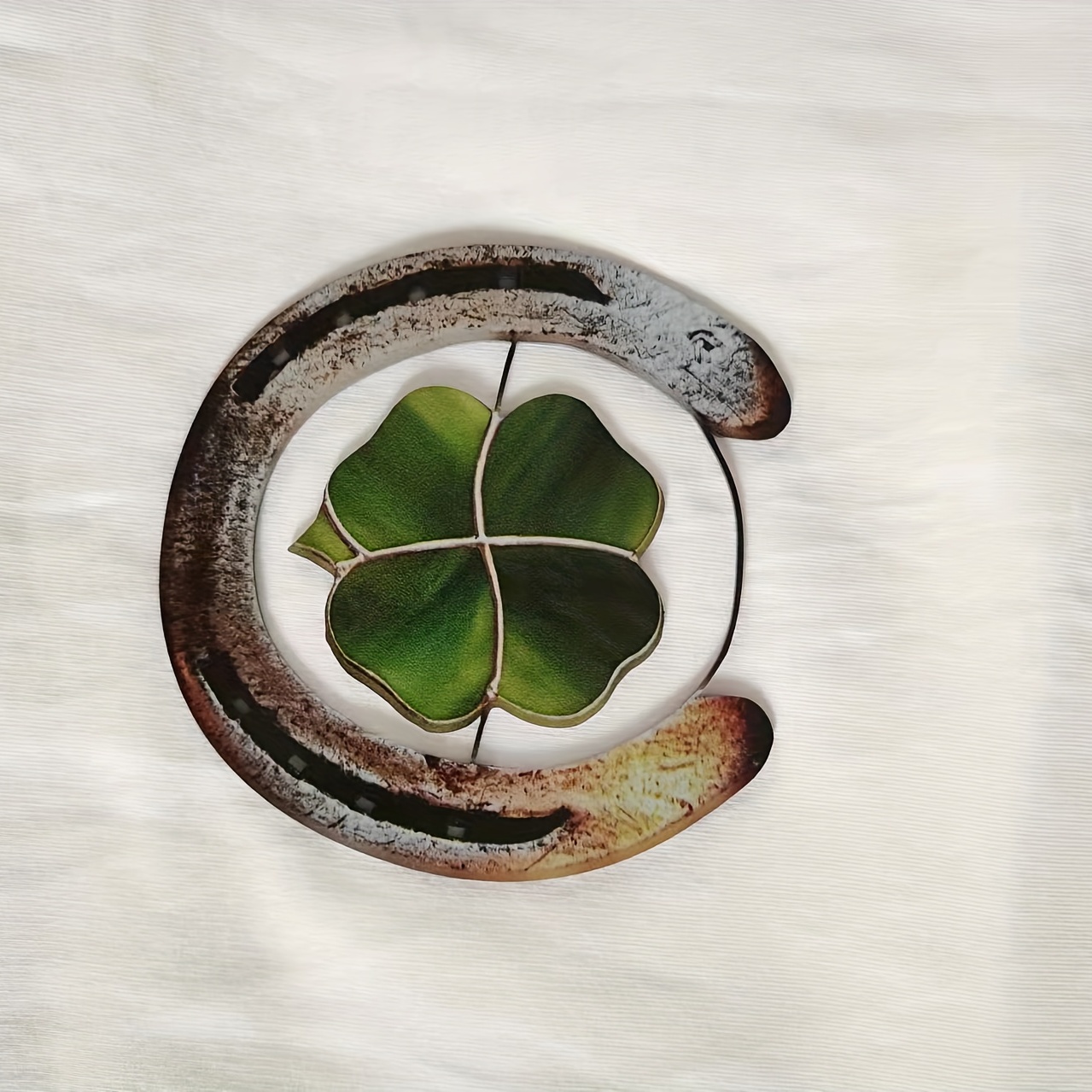 🍀🐴 Four Leaf Clover Lucky Horseshoe - Metal  & Glass Art ✨ Buy 3 Get 10% OFF & Free Shipping