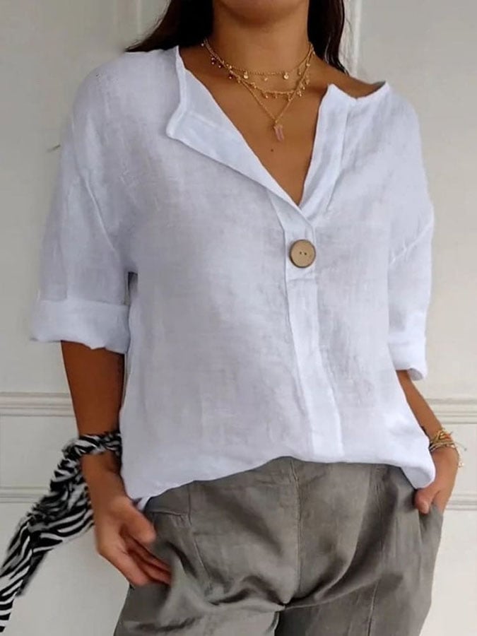Women's Casual Button Solid Color Blouse