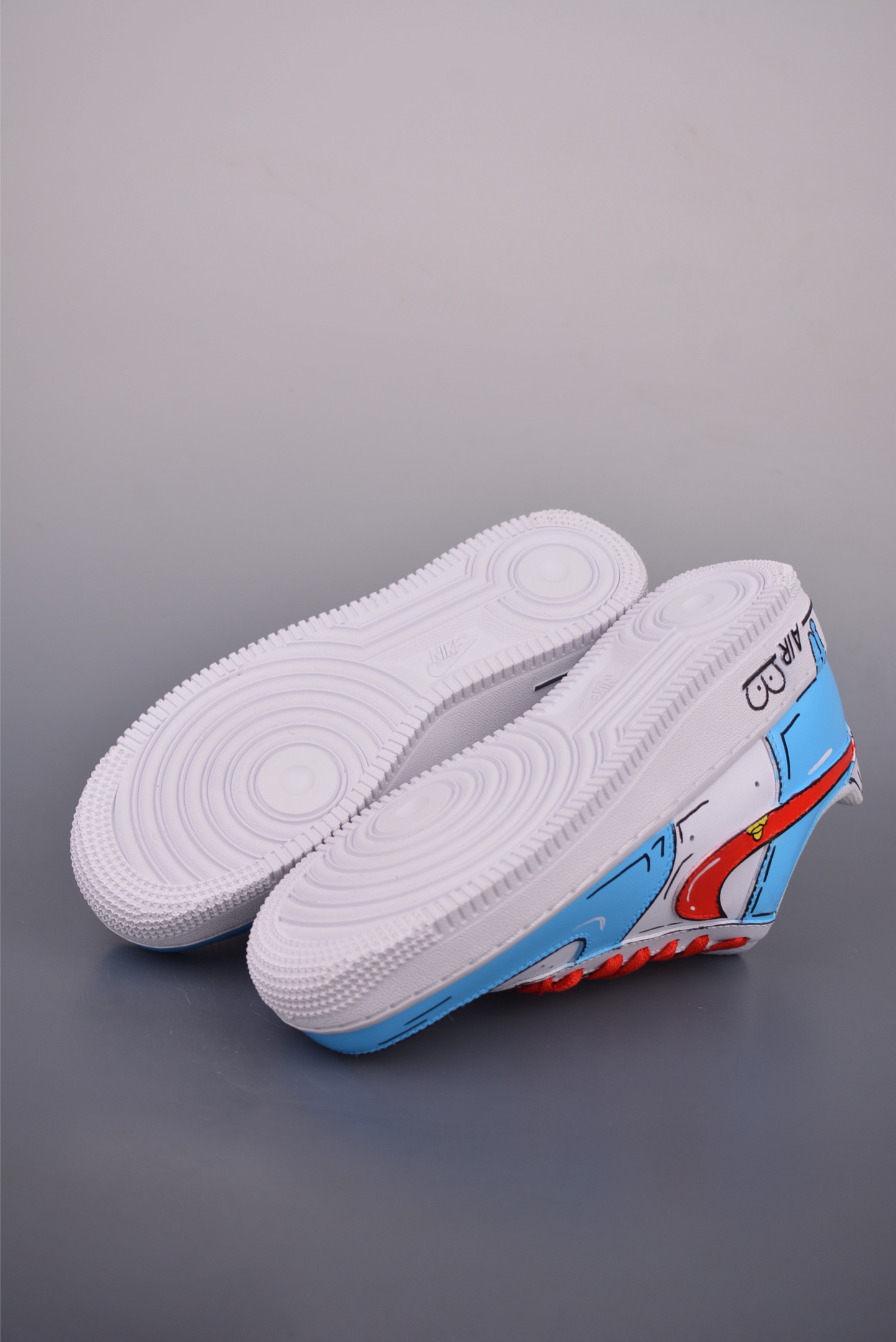 Doraemon collaboration Nike Air Force 1 Low hand-painted graffiti white, blue and red DD8959-100