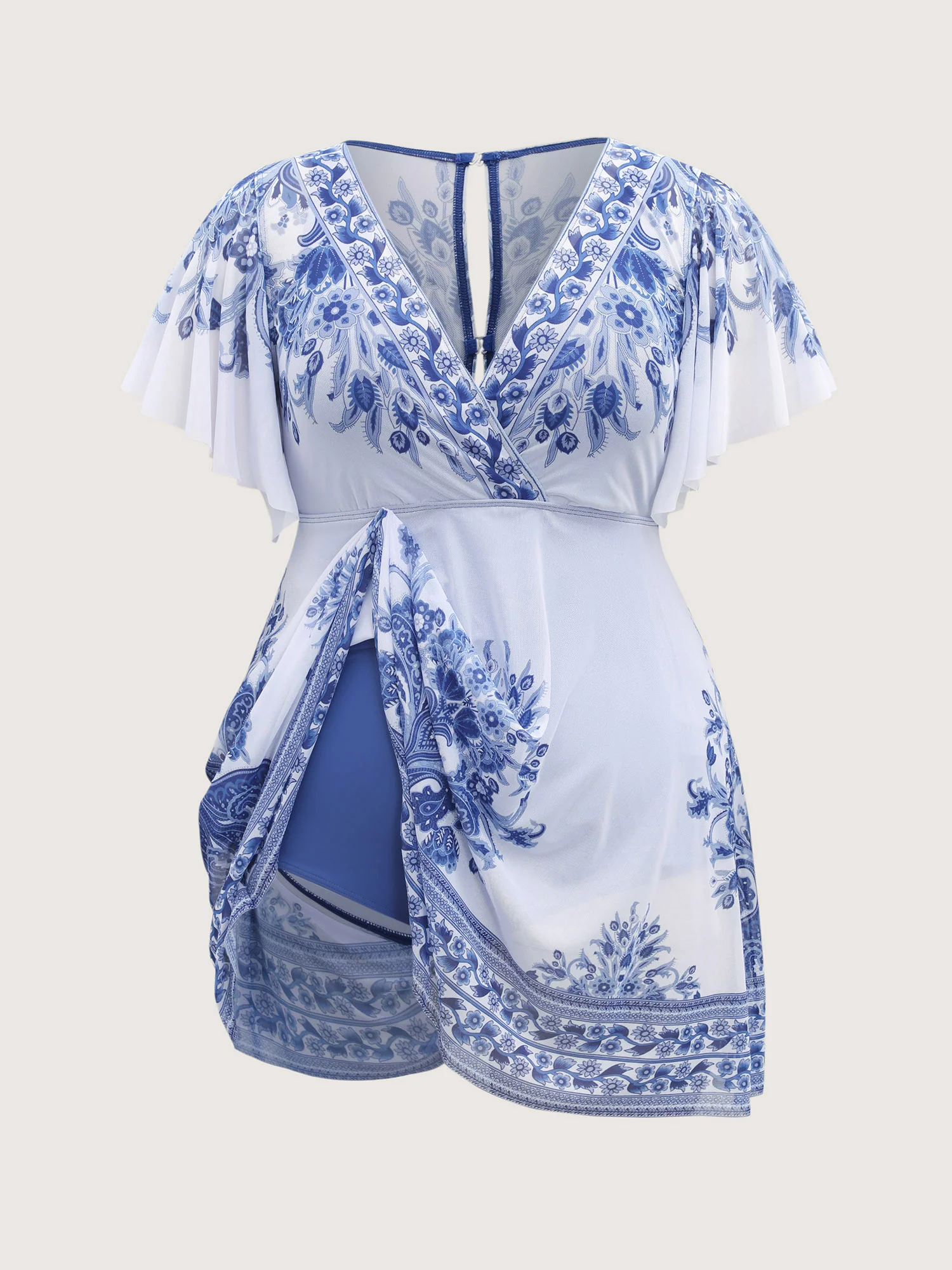 Boho Print Sheer Back Adjustable Buckle Swim Dress