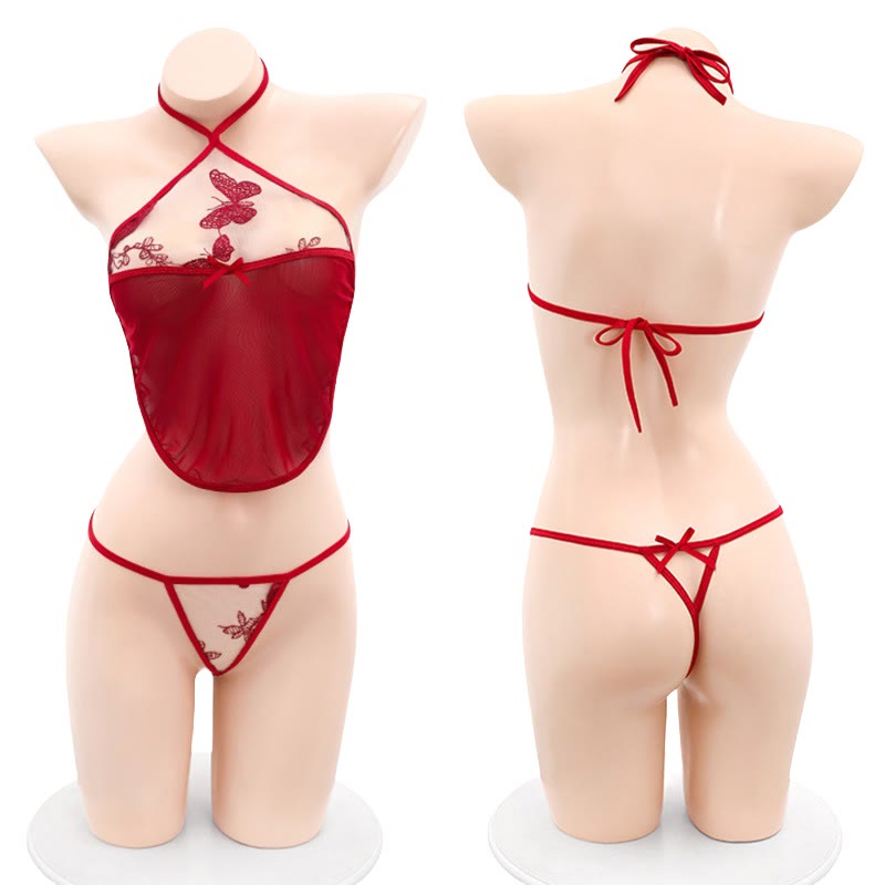 Vintage Hanfu Dudou See-through Lingerie Set