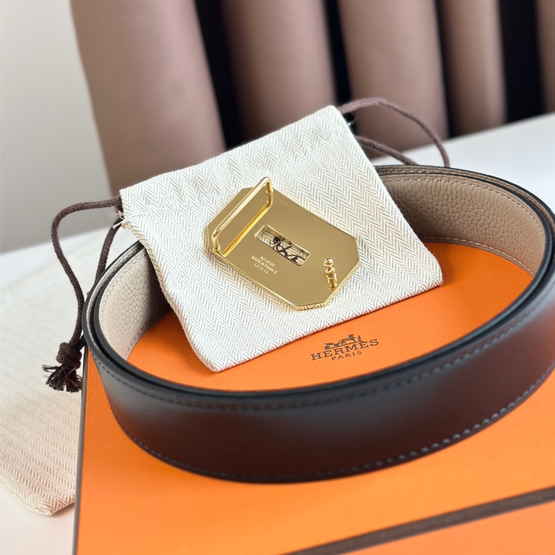 Hermès new double-faced calfskin belt width 3.2CM