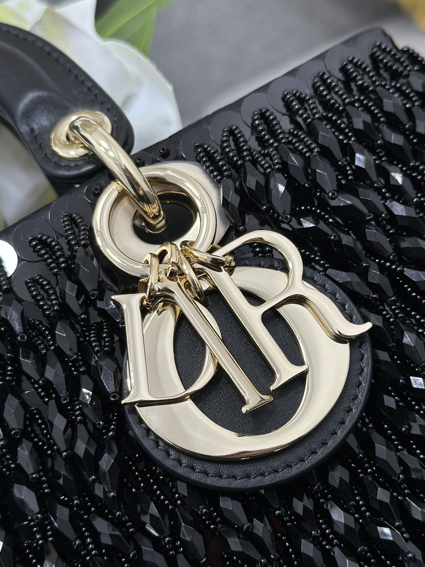Dior Lady D-Joy Medium Embroidered Tassel Black M0540