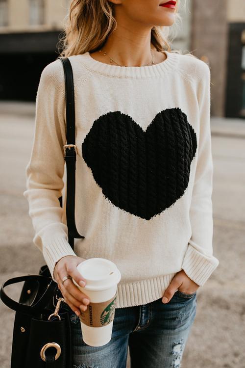 Heididress Color Block Love Heart Knit Sweaters