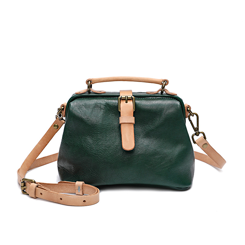 Contrast Color Vegetable Tanned Tree Cream Leather Handbags Portable Messenger Bag