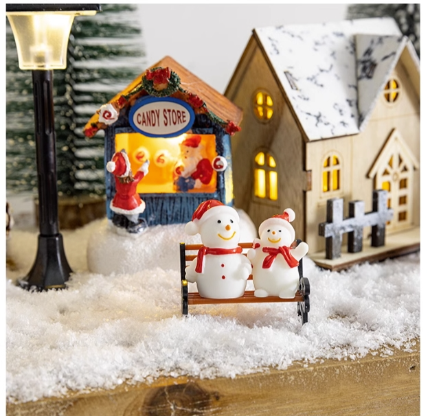 Christmas light up log cabin decoration Christmas tree micro landscape landscape town fireplace decoration scene layout