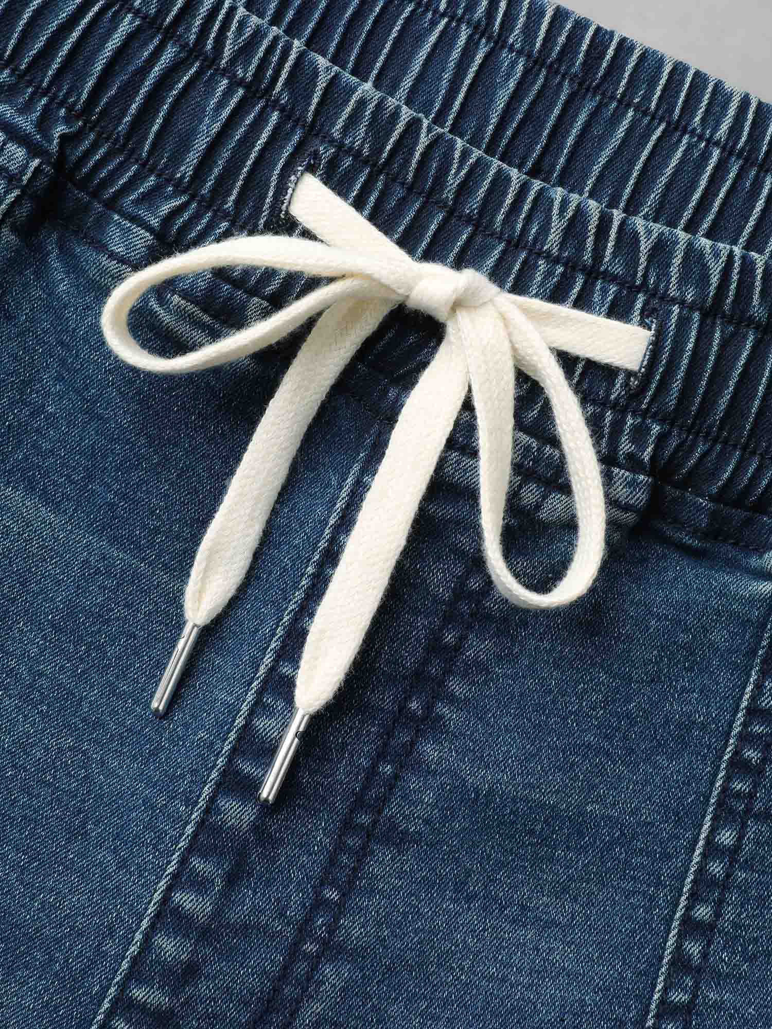 Drawstring Stretchy Waist Pocket Jeans