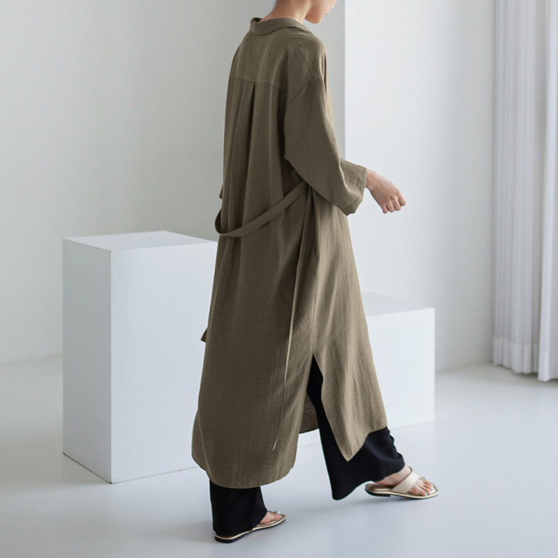 Folded Collar Split Comfy Maxi Dress