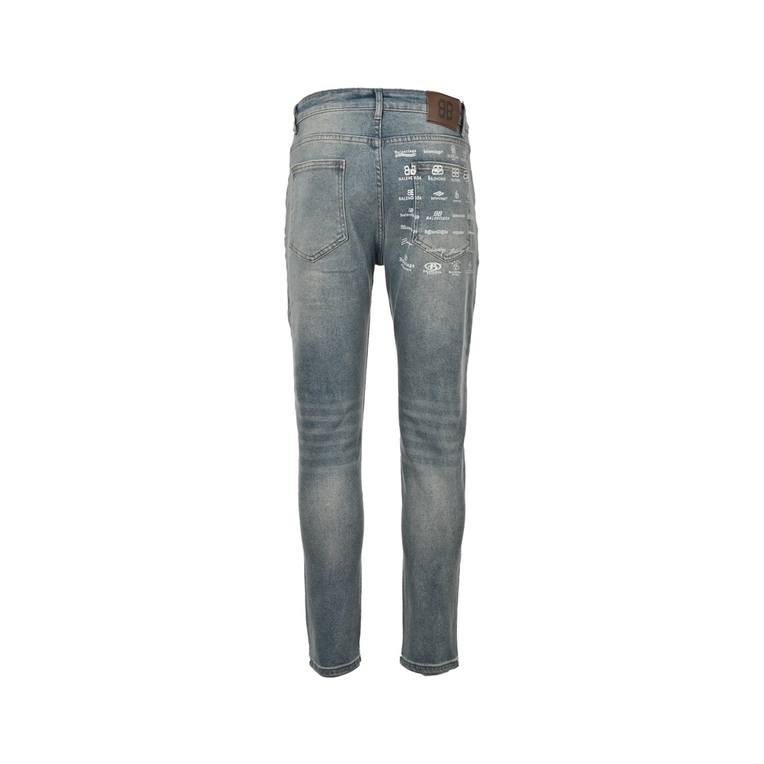 Balenciaga 24Fw Pocket Multi-Logo Print Jeans