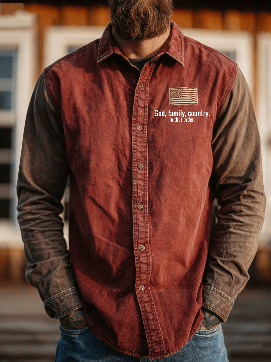 Men's Retro God, Family, Country, Patriotism, Christianity, America, Charlie KirkPrint Long Sleeve Shirt