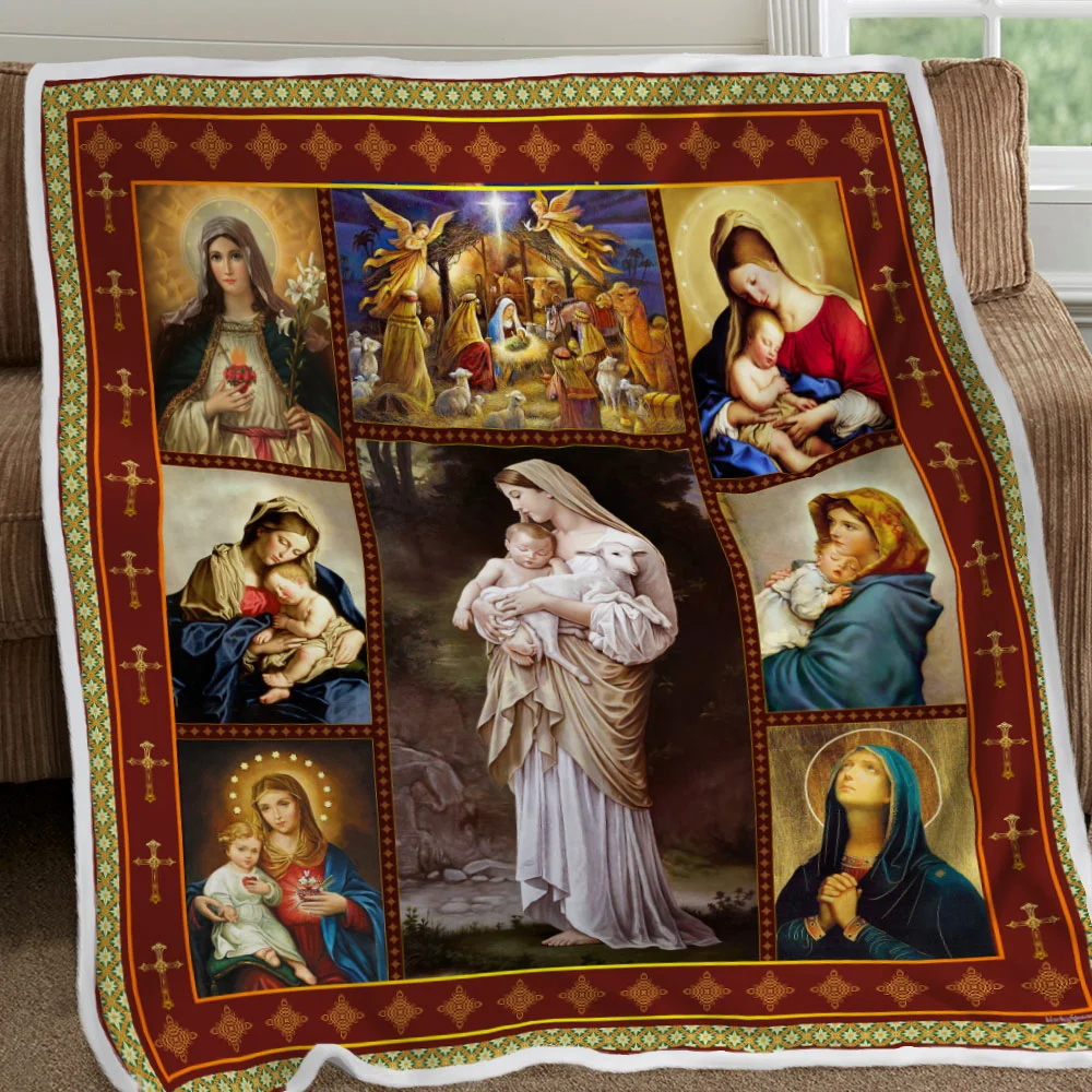 Mother Mary Our Lady of the Rosary Sofa Throw Blanket