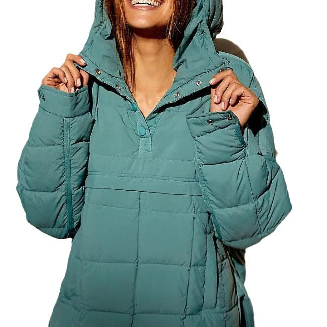 Solid Color Hooded Cotton Jacket Foldable Long Sleeve Coat