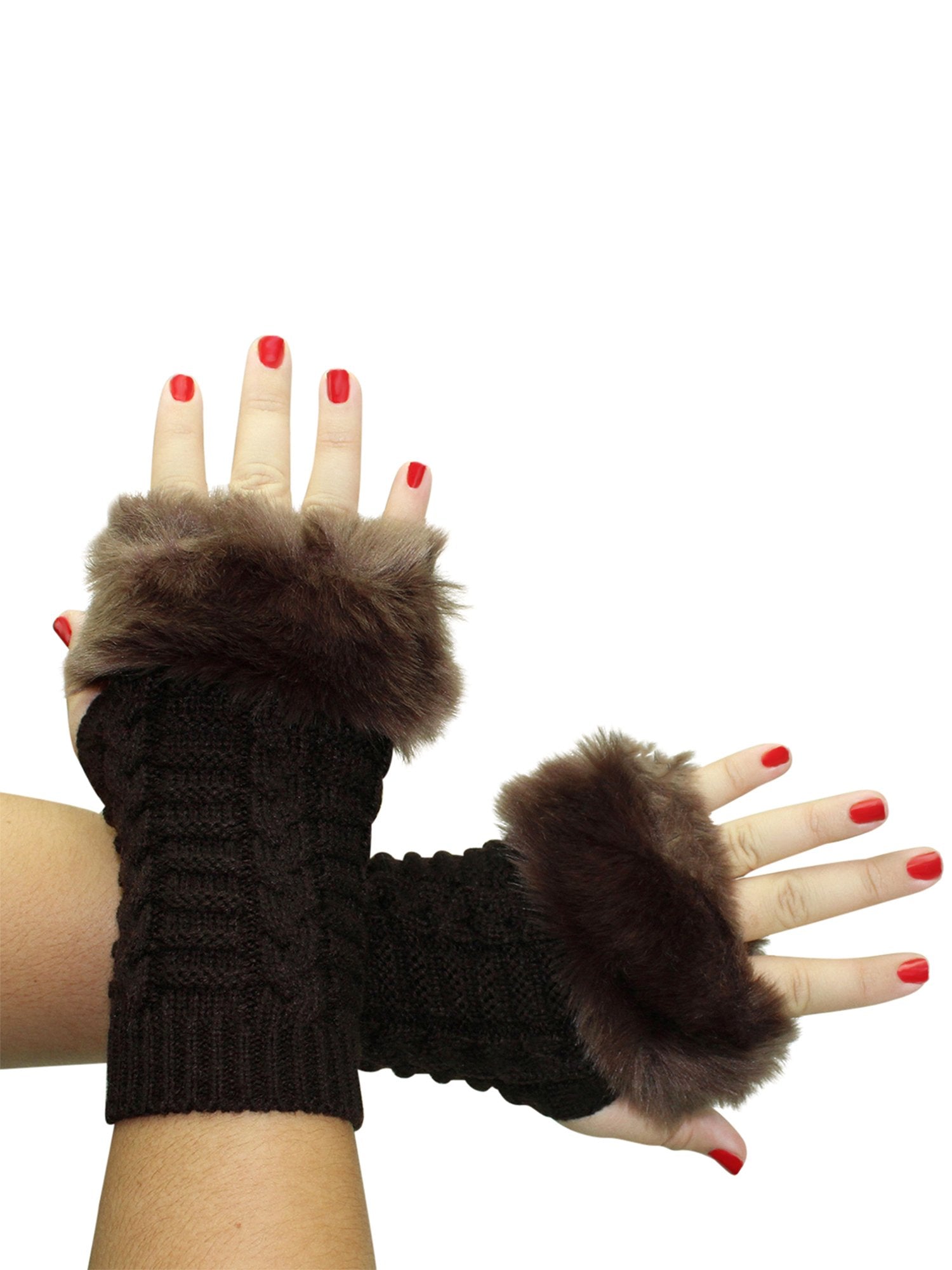 Faux Fur Trim Arm Warmer Fingerless Gloves