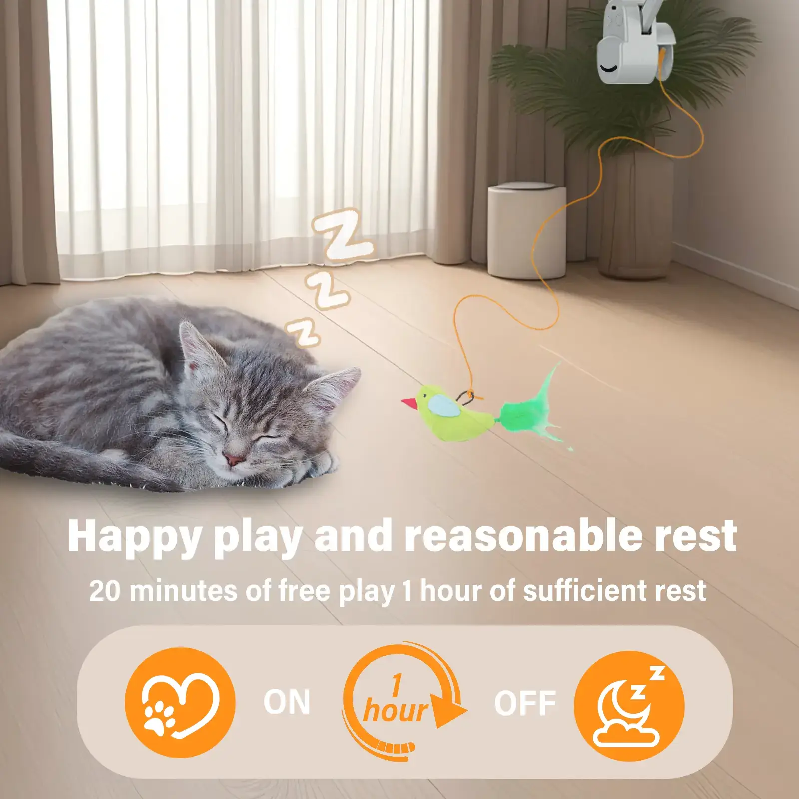 Interactive Cat Toy for Indoor Cats - Best Kitten & Adult Cat Enrichment Stimulation Toy with Electric Flying Bird Feather Wand