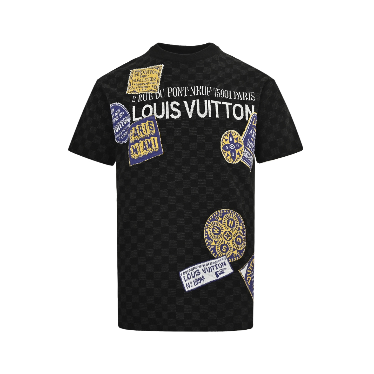 Louis Vuitton 25ss luggage tag checkerboard jacquard knit short sleeve