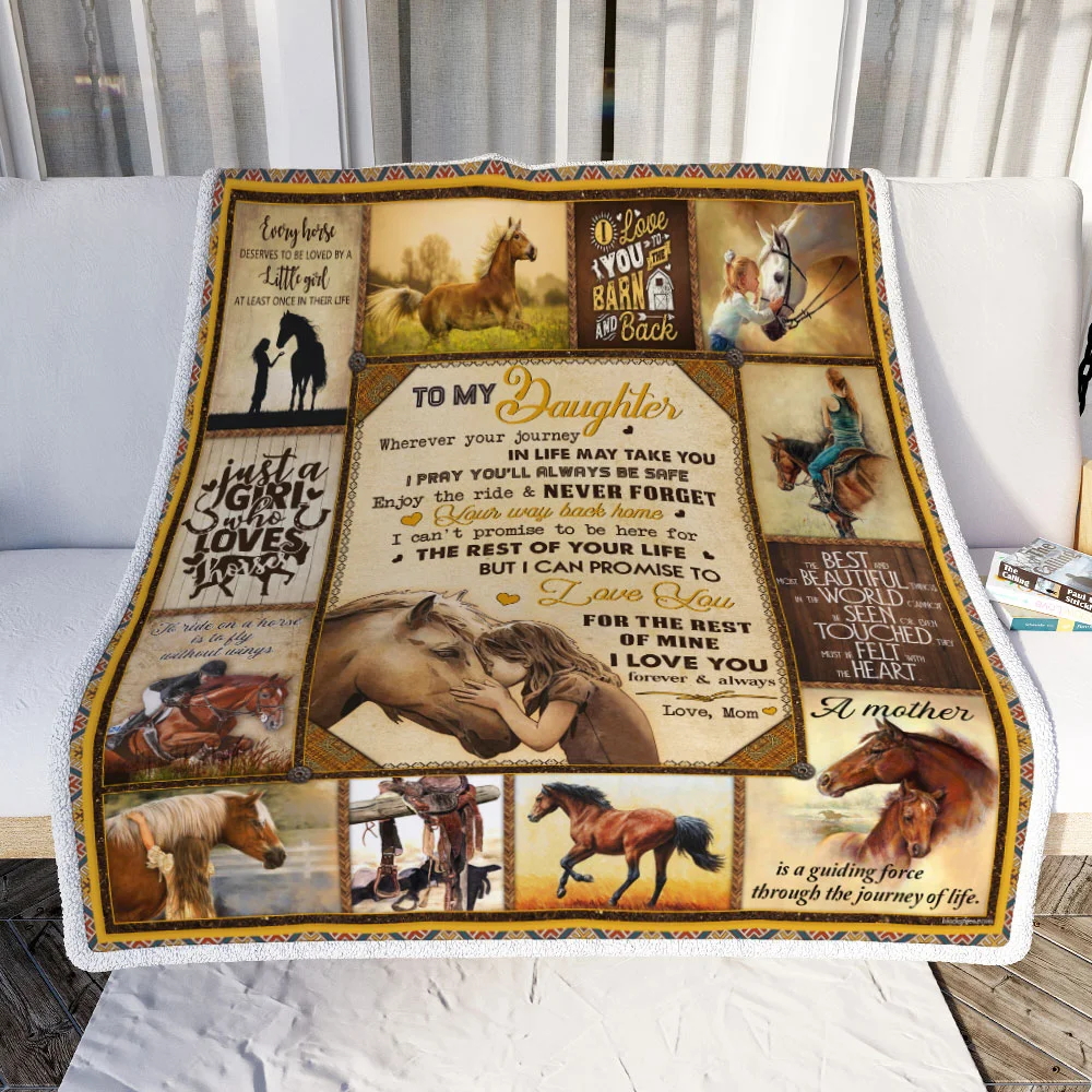 To My Daughter, Enjoy The Ride, Love Mom, Horse Sofa Throw Blanket
