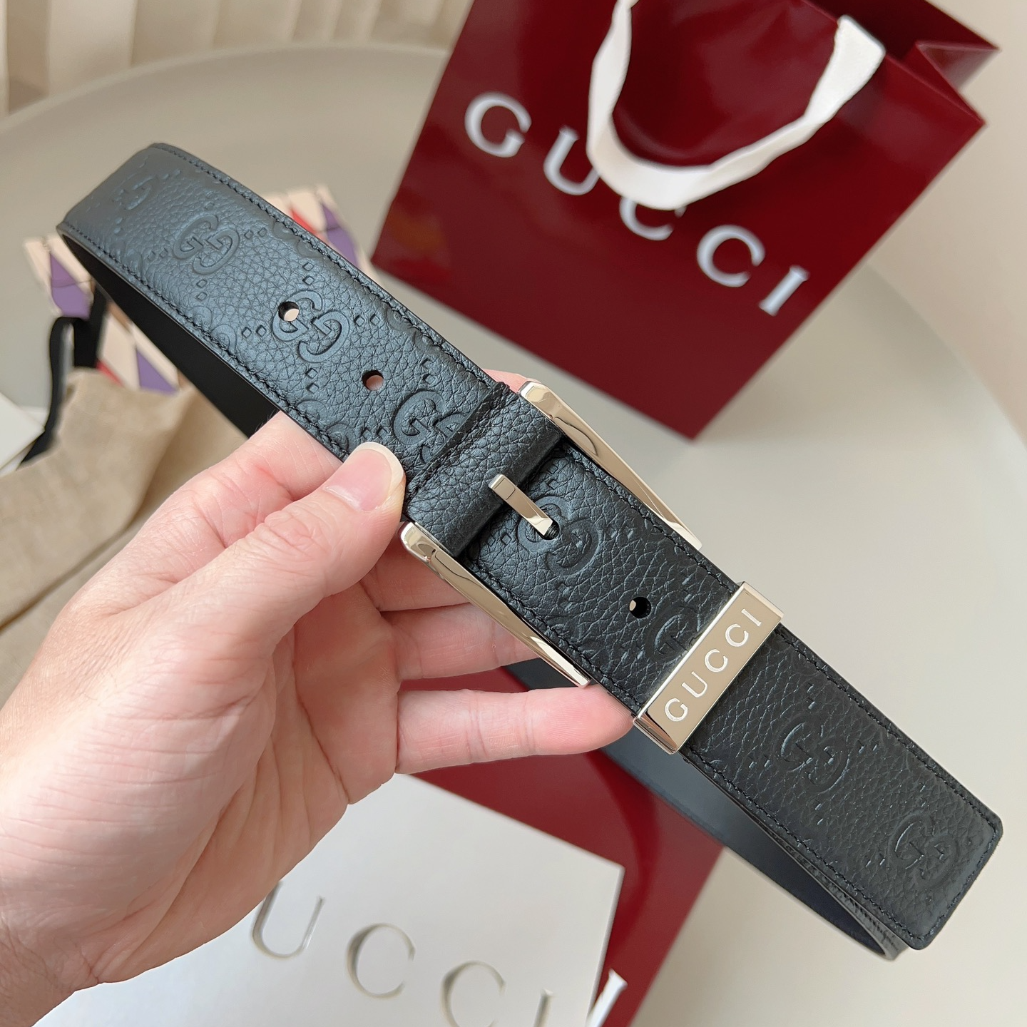 Gucci pin buckle printed leather belt 3.5cm wide
