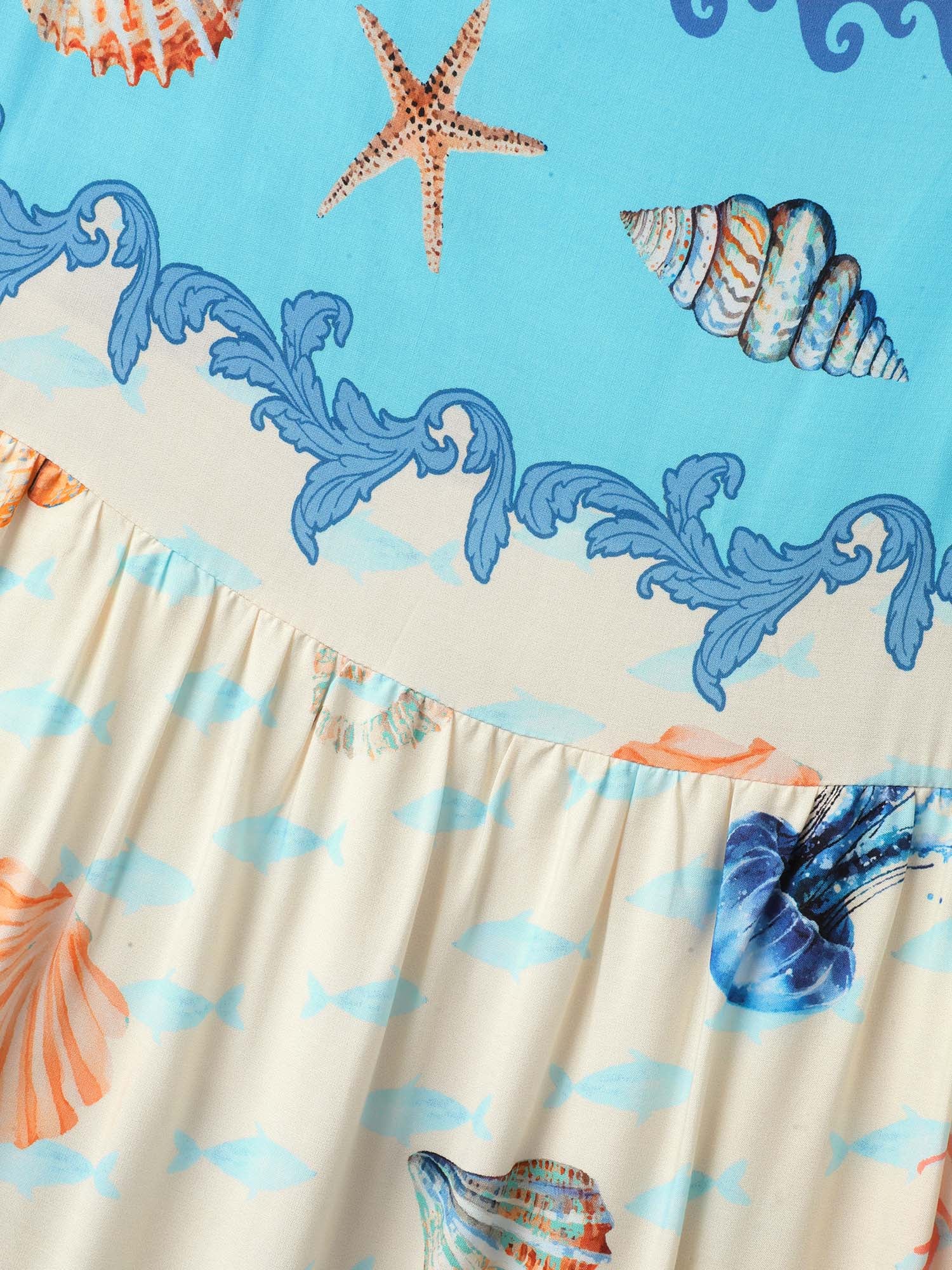 Oceanic Print Slit Sleeveless Midi Dress