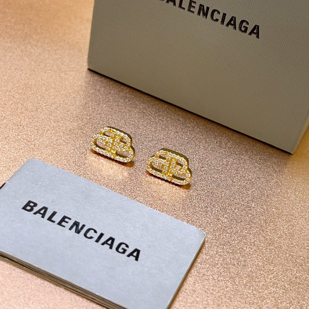 Balenciaga BB gold-tone diamond stud earrings