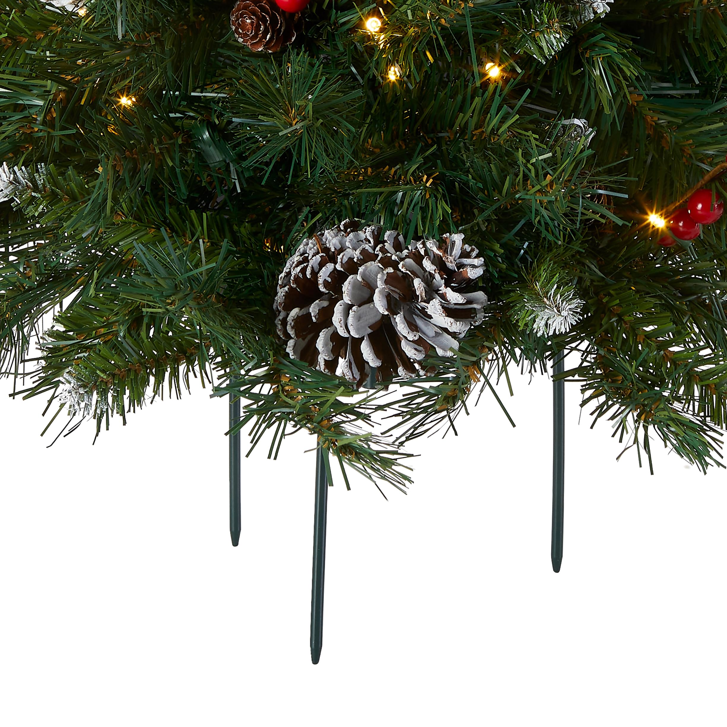 💥2025 ON SALE💥Artificial Xmas Tree with LED Lights, Cones, Red Berries & Tripod Stake🍒🌲