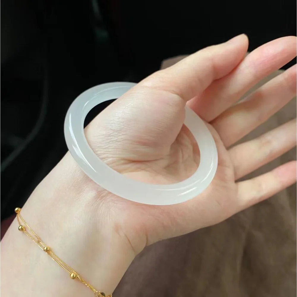 Natural White Jade Bangles For Women 8mm Round Agate Bracelet High Quality Fine Jewelry Ladies Gift Items With Fee Shipping