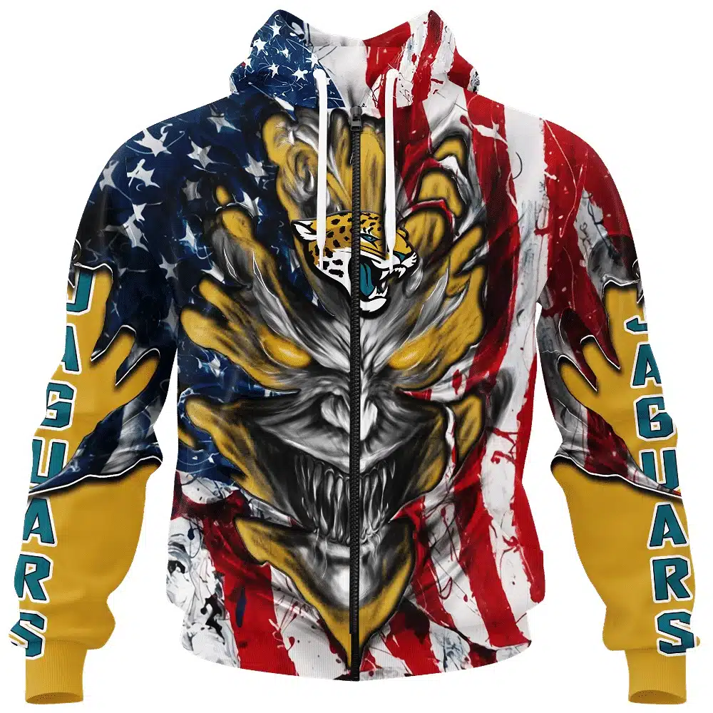 JACKSONVILLE JAGUARS DEMON FACE AMERICAN FLAG-3D UNISEX HOODIE
