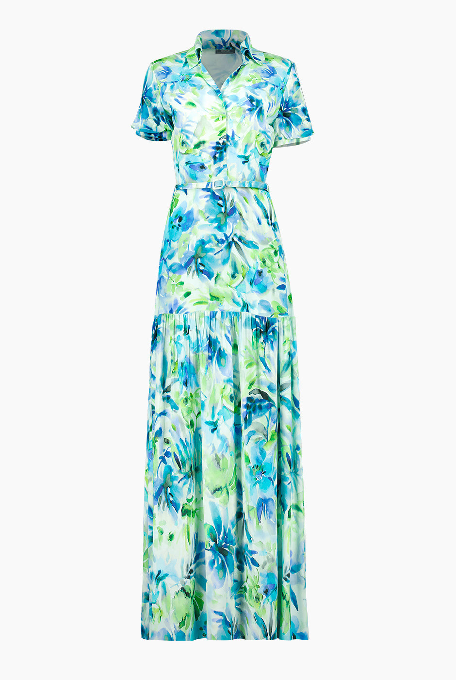 Vestido maxi de manga corta y cuello camisero
