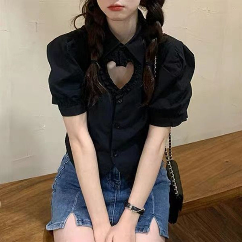 Kawaii Hollow Heart Pointed Shirt