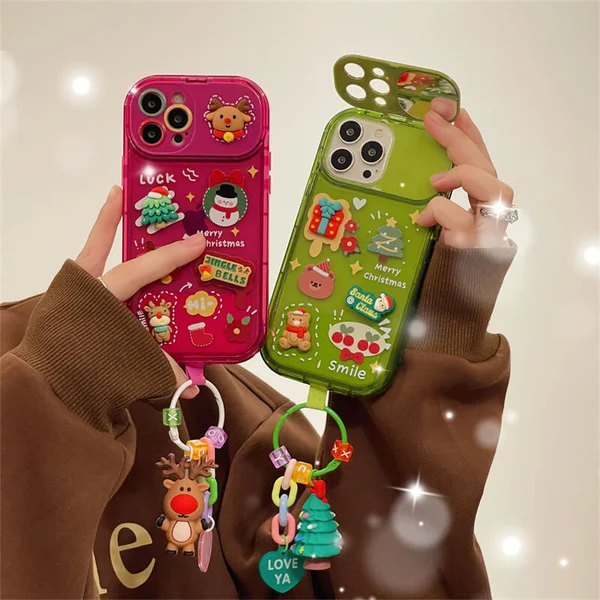 Christmas Three-Dimensional Doll Pendant Flip Mirror Phone Case
