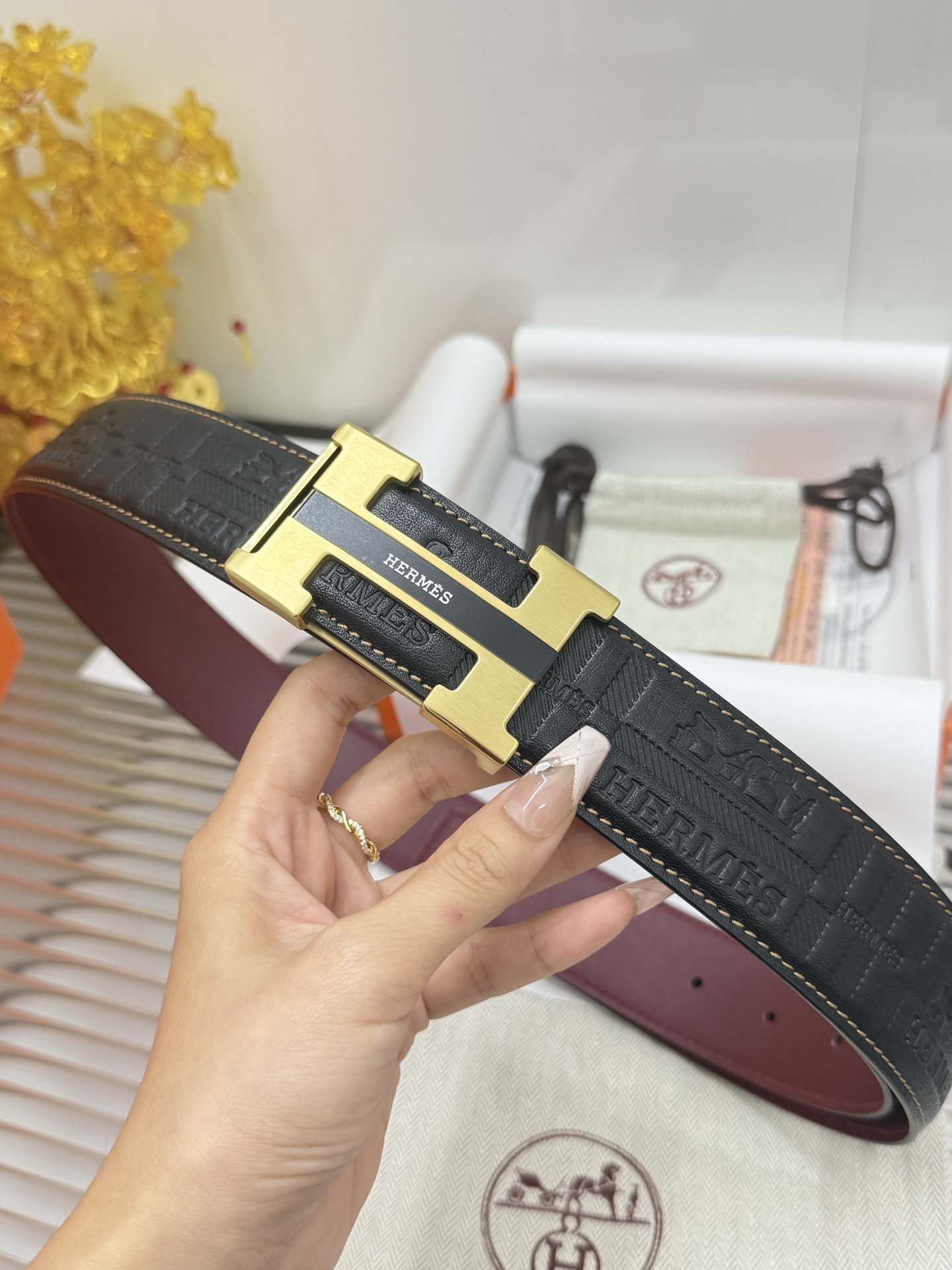 Hermès TOGO calfskin double-sided belt width 3.8CM