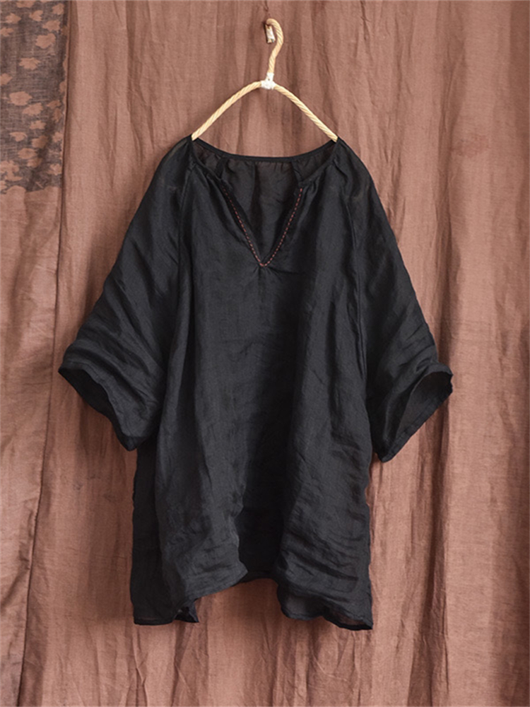 Vintage Notch Neck Oversize A Line Tunic