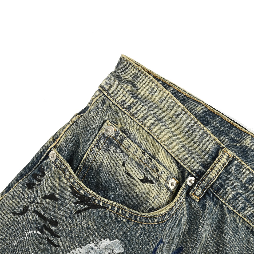 Balenciaga Hand-painted Graffiti Washed Loose Wide-leg Jeans