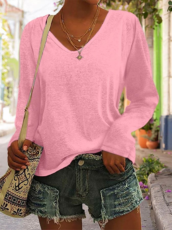 Solid Color Long-Sleeved Colorful Cotton T-Shirt