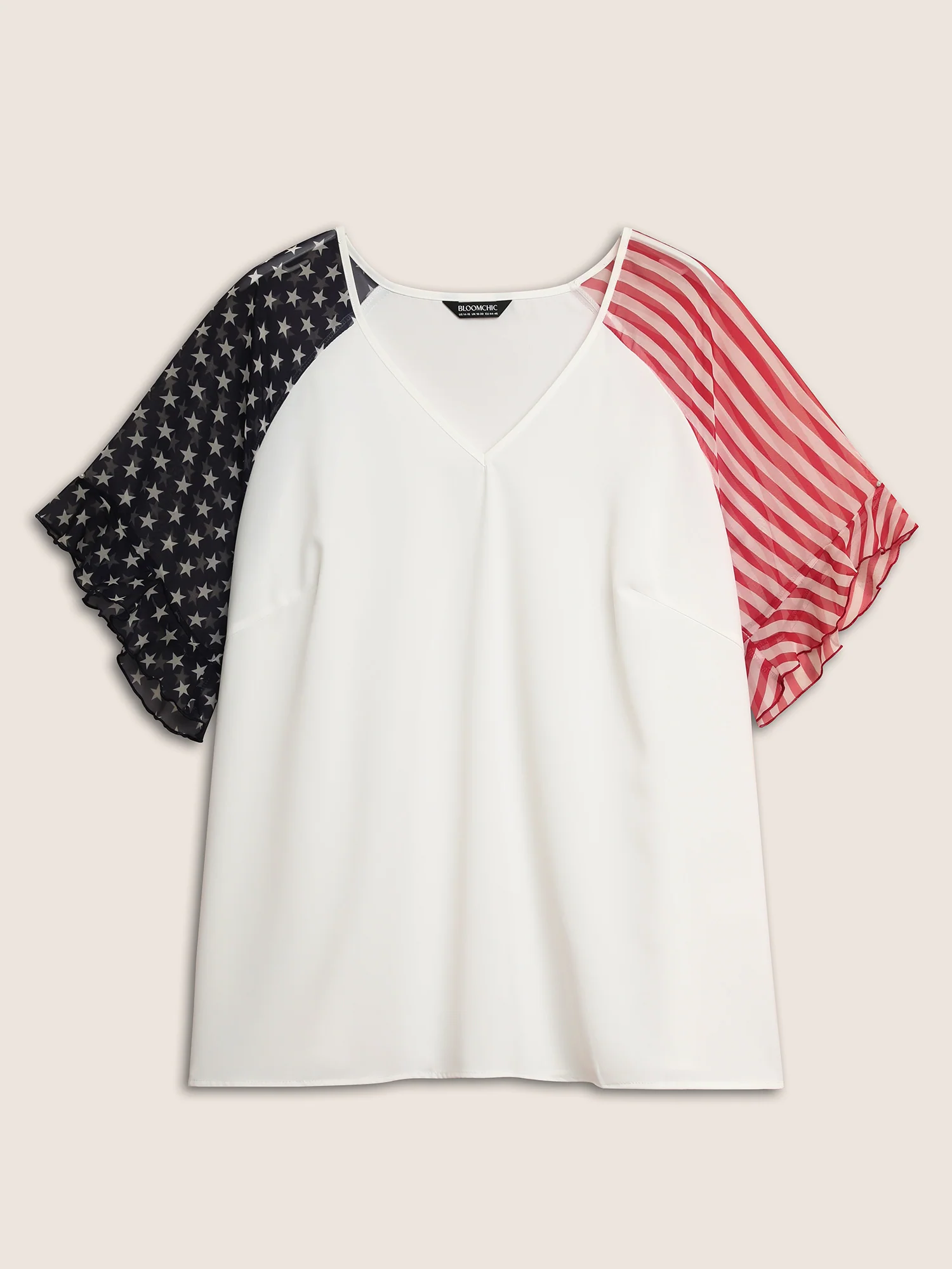 Star & Striped Ruffles Raglan Sleeve Blouse