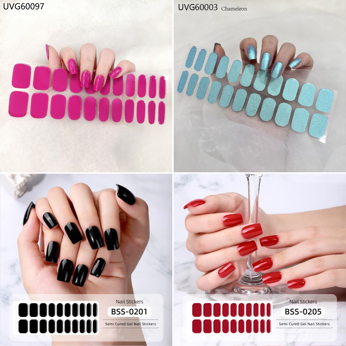 HOT SALE🔥Semicured UV Gel Nail Sticker Kit, Set Of 20-22 Pcs Nail Wraps