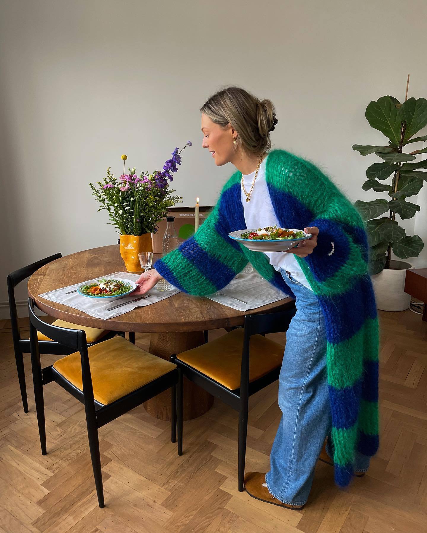 Large Coat with Contrast Color Stripes for Women Sweater