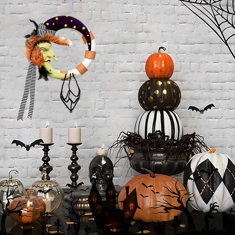 🎃🎃Scary witch and moon maple leaf wreath - Halloween decoration👻👻