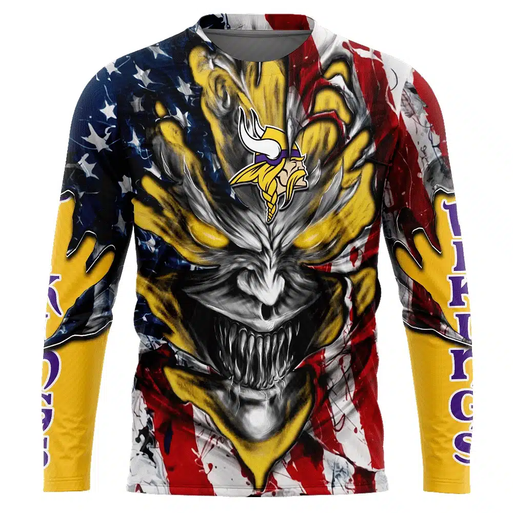 MINNESOTA VIKINGS DEMON FACE AMERICAN FLAG-3D UNISEX HOODIE