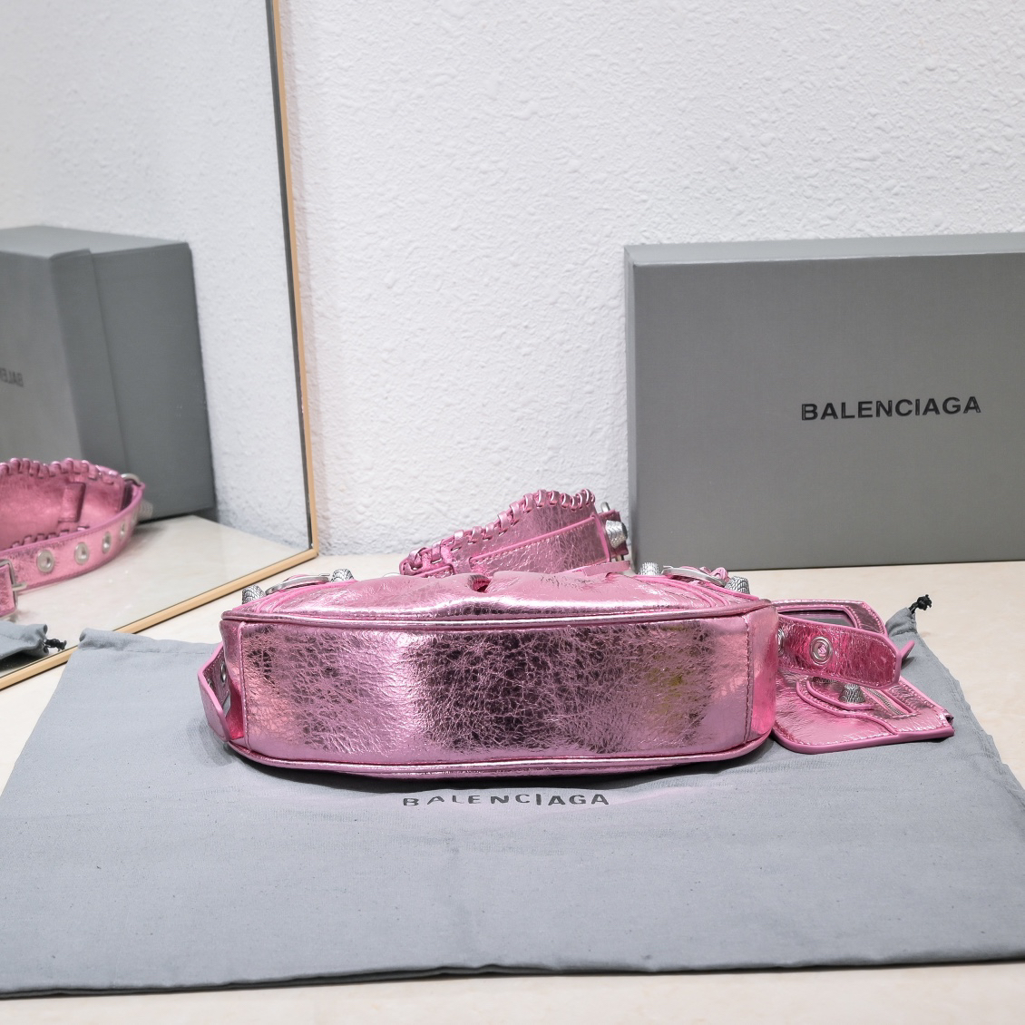 Balenciaga Crescent Bag Small Metallic Pink