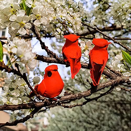 🐦🐦Christmas decoration red feather fake bird (with clip)