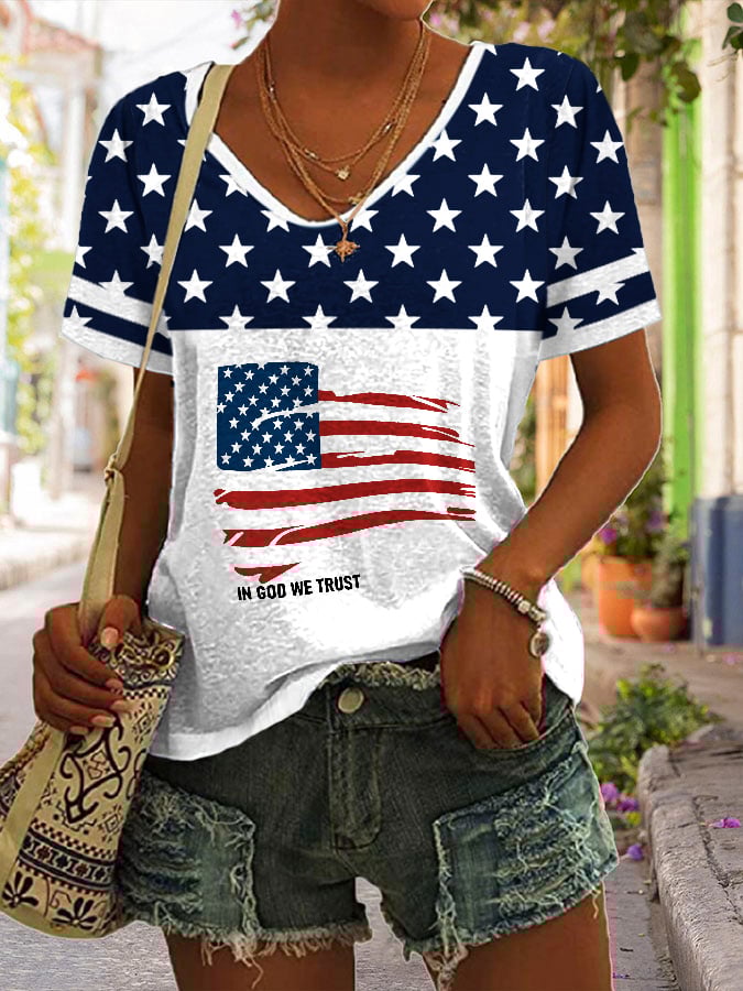 Women'S Independence Day Flag Print T-shirt