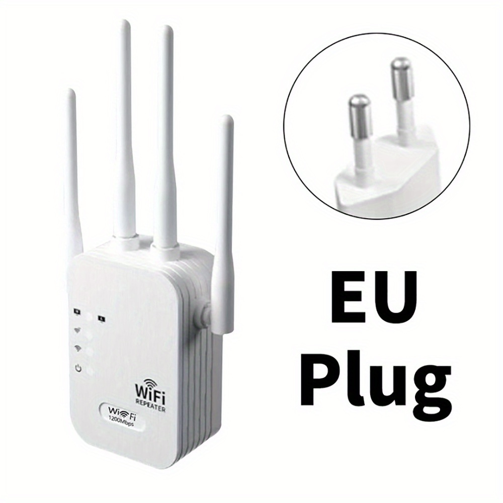 WiFi Extender, WiFi Booster 6X Stronger 1200Mbps WiFi 2.4&5GHz Dual Band(8000sq.ft), WiFi Signal Strong Penetrability 35 Devices 4 Modes 1-Tap Setup, 4 Antennas 360° Full Coverage, Supports Ethernet Port