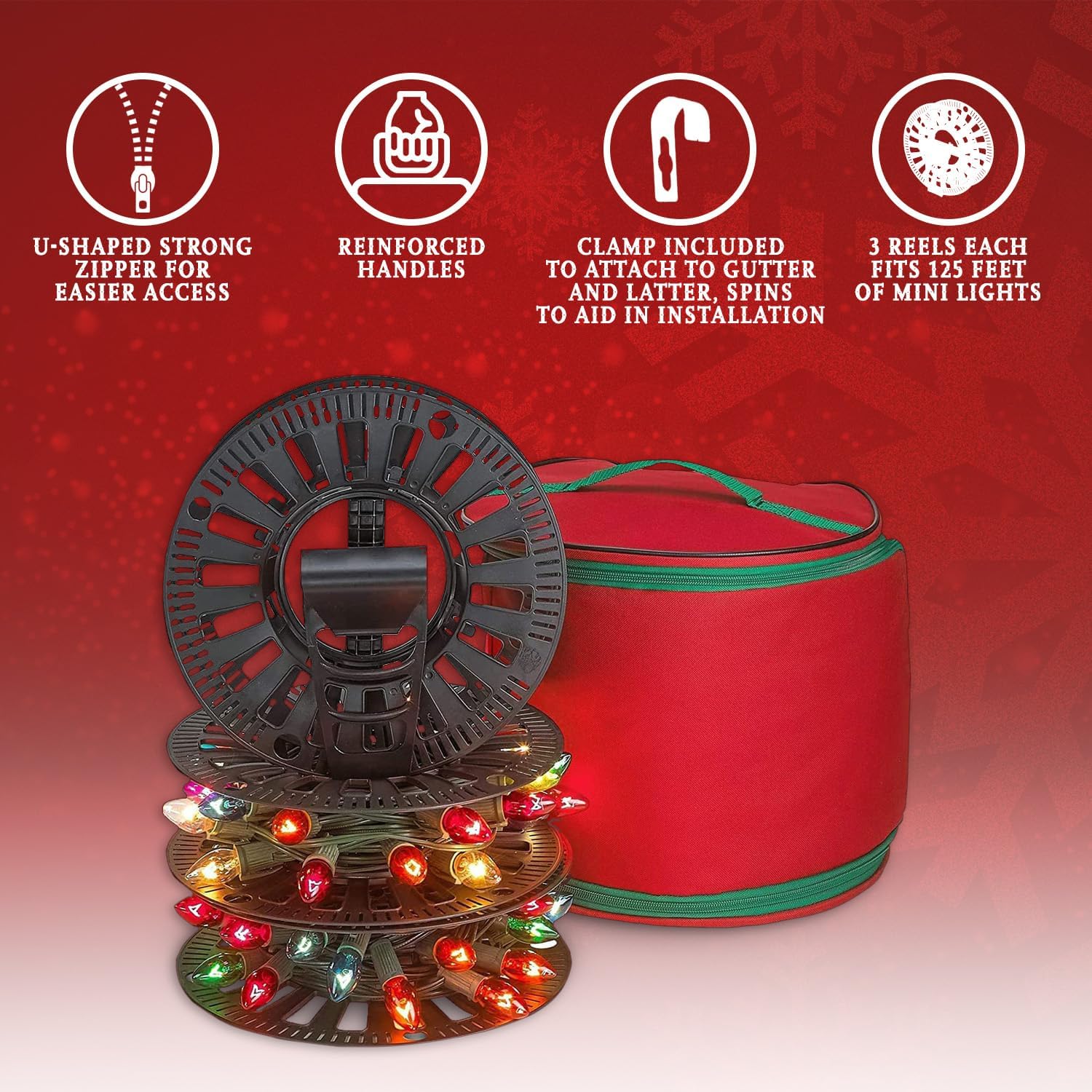 Premium Christmas Light Storage Bag - Includes 3 Spools