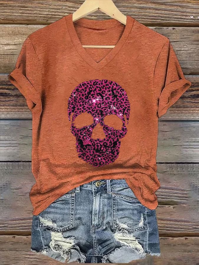 🔥Buy 3 Get 10% Off🔥Women's Casual Halloween Skull Print Short Sleeve T-Shirt
