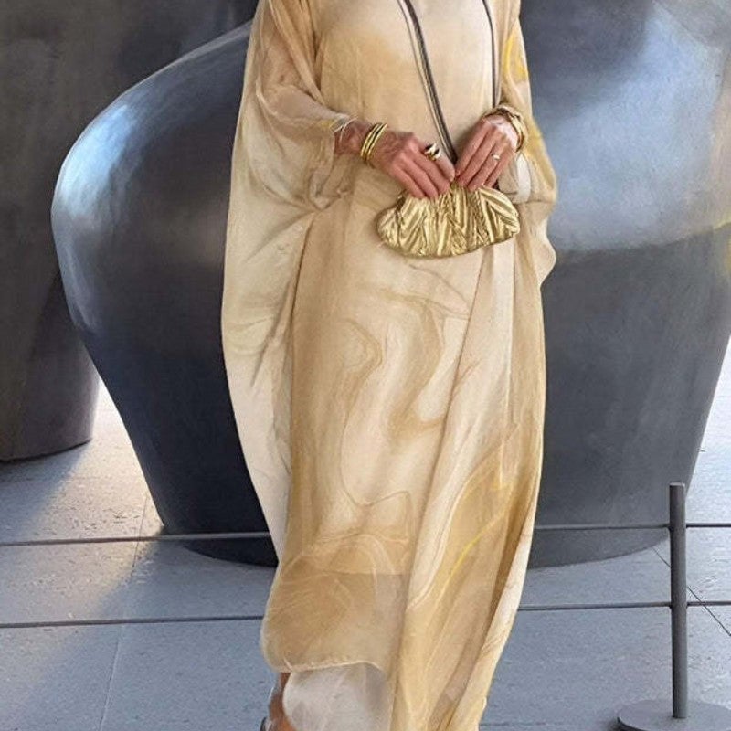 🔥Last day for 49% off🔥Elegant Chiffon Marbleized Print Dress