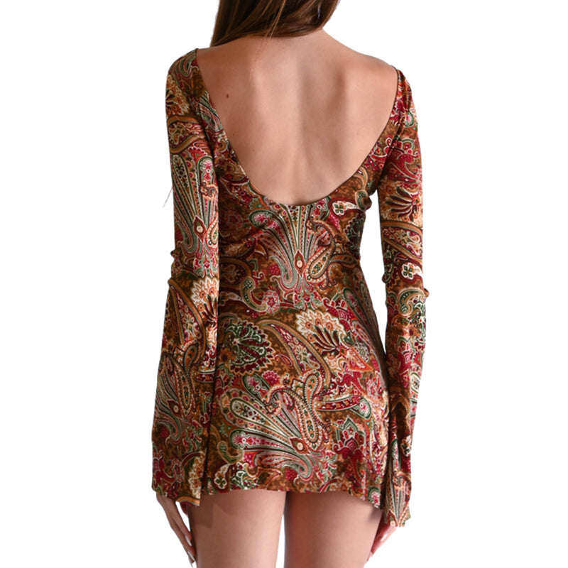 New Long Sleeved Double Mesh Lace See-through Dress