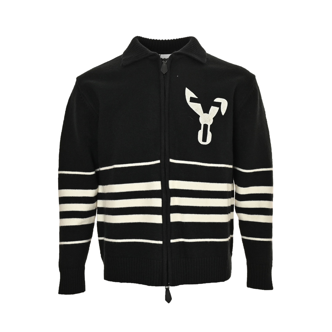 Burberry 24Fw rabbit limited edition black and white striped knitted zipper cardigan